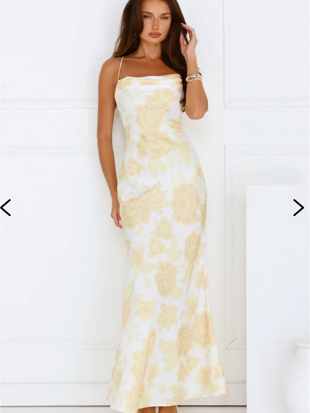 Hello Molly White and Yellow Floral Cowl Slip Maxi Dress